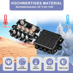 Porte-fusibles 12 V pour 1 fusibles MEGA et 4 fusibles MIDI avec barre de bus, bloc de fusibles en polyamide avec couvercle pour