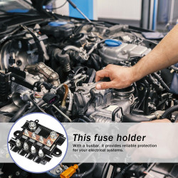 Porte-fusibles 12 V pour 1 fusibles MEGA et 4 fusibles MIDI avec barre de bus, bloc de fusibles en polyamide avec couvercle pour