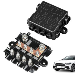 Porte-fusibles 12 V pour 1 fusibles MEGA et 4 fusibles MIDI avec barre de bus, bloc de fusibles en polyamide avec couvercle pour