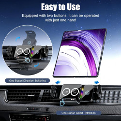 15W Support Téléphone Voiture Magsafe Induction Chargeur,Qi Rapide Chargeur Induction Voiture Double Bobine, Auto Clamping Suppo