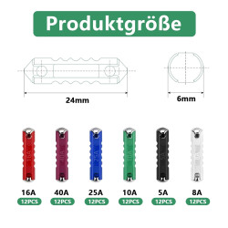 72 Pcs Fusible Voiture, Fusibles Automobiles de type Torpilles, 5A 8A 10A 16A 25A 40A fusible torpille pour véhicules européens 