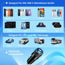 [Apple MFi Zertifiziert] Zigarettenanzünder USB C, Rombica 4.8A Dual USB Auto Ladegerät Adapter 12V KFZ Ladegerät USB C Mit 2Pac