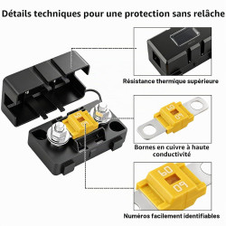 Porte Fusible Voiture avec 2 Fusibles Midi 60A, Porte Fusibles Midi à Courant Élevé, Fusible Voiture Standard, Etanche, pour Voi