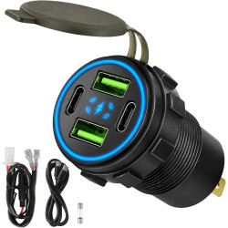 1 Pièces Chargeur Multiport de Voiture 132W 12V/24V 4 Ports USB | 30W x 2 USB-C et 36W x 2 USB-B Prise de Charge pour Téléphone 