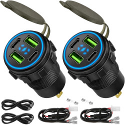 2 Pièces Chargeur Multiport de Voiture 132W 12V/24V 4 Ports USB | 30W x 2 USB-C et 36W x 2 USB-B Prise de Charge pour Téléphone 