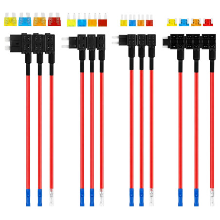 12 Pièces Porte Fusible Adaptateur, 4 Types Add A Circuit Mini/Micro/ Micro2/ Standard, Prise Fusibles 12V/24V avec Fusibles Lam