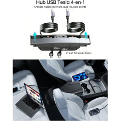 Chargeur de téléphone 4 en 1 Hub USB pour Tesla Model Y 2021-2024 et Model 3 2021-2023 | Tesla Accessories Station d'accueil pou