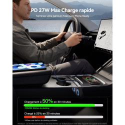 Chargeur de téléphone 4 en 1 Hub USB pour Tesla Model Y 2021-2024 et Model 3 2021-2023 | Tesla Accessories Station d'accueil pou