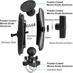 Support AMPS de 1,5" avec double boulon en U pour tubes/rails de 19 à 31 mm, support de taille C en aluminium marine pour chario