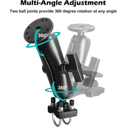 Support AMPS de 1,5" avec double boulon en U pour tubes/rails de 19 à 31 mm, support de taille C en aluminium marine pour chario