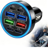 Chargeur Allume Cigare Voiture 50W, 8 Ports Adaptateur USB Auto 4 USB-A & 4 USB-C, Prise Multiples Charge Rapide, Accessoires Vo