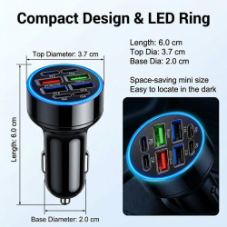 Chargeur Allume Cigare Voiture 50W, 8 Ports Adaptateur USB Auto 4 USB-A & 4 USB-C, Prise Multiples Charge Rapide, Accessoires Vo