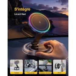 Support Voiture MagSafe sans Fil 15W, Ventouse sous Vide Ultra-Forte, Rotation 360° et Design Pliable. Charge Rapide Stable, Com