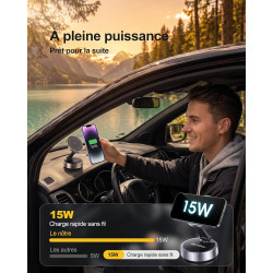 Support Voiture MagSafe sans Fil 15W, Ventouse sous Vide Ultra-Forte, Rotation 360° et Design Pliable. Charge Rapide Stable, Com