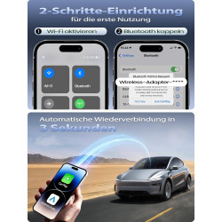 Mini Adaptateur CarPlay sans Fil, Convertisseur USB A/C pour CarPlay Filaire, Compatible iOS 10+, Boîtier Métal pour Voiture, Lo