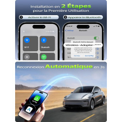 Mini Adaptateur USB A/C pour Apple CarPlay, Convertit CarPlay Filaire en Connexion sans Fil, Boîtier Métal, pour iPhone iOS 10+