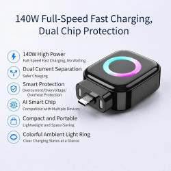 Chargeur intelligent avec arrêt automatique 140 W, adaptateur de charge rapide pour protection contre la surchauffe, matériau AB