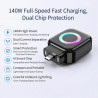 Chargeur intelligent avec arrêt automatique 140 W, adaptateur de charge rapide pour protection contre la surchauffe, matériau AB
