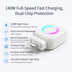 Chargeur intelligent avec arrêt automatique 140 W, adaptateur de charge rapide pour protection contre la surchauffe, matériau AB