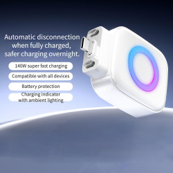 Chargeur intelligent avec arrêt automatique 140 W, adaptateur de charge rapide pour protection contre la surchauffe, matériau AB