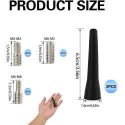 2 PCS 6.5cm Mini Antenne Voiture Courte Universelle FM AM pour Autoradio, Antenne de Toit avec Adaptateurs M4 M5 M6, Réception R
