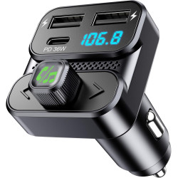 Gizmovine transmetteur fm bleutooth voiture 5.3, usb-c pd 36w | 3 ports usb, kit mains libres avec bouton mfb, compatible 12v/24