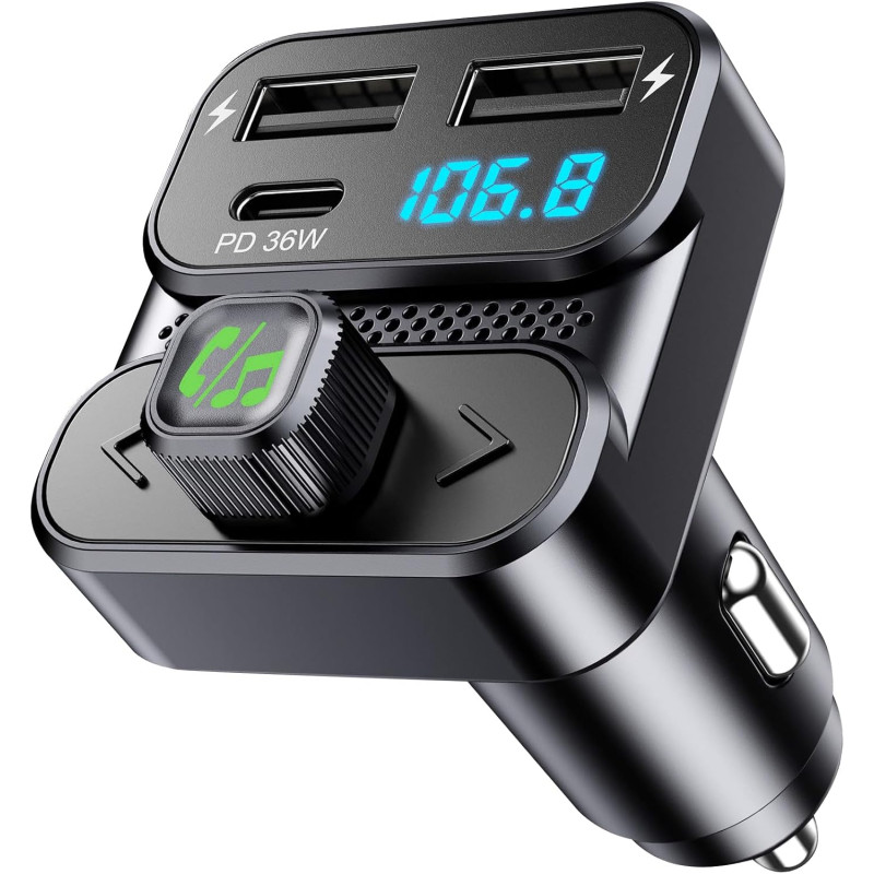 Gizmovine transmetteur fm bleutooth voiture 5.3, usb-c pd 36w | 3 ports usb, kit mains libres avec bouton mfb, compatible 12v/24