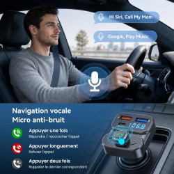 Gizmovine transmetteur fm bleutooth voiture 5.3, usb-c pd 36w | 3 ports usb, kit mains libres avec bouton mfb, compatible 12v/24