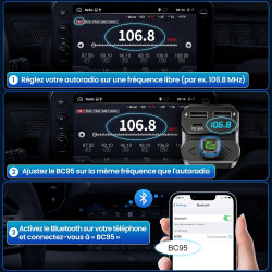 Gizmovine transmetteur fm bleutooth voiture 5.3, usb-c pd 36w | 3 ports usb, kit mains libres avec bouton mfb, compatible 12v/24
