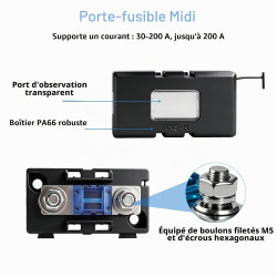 2 Porte-Fusibles Midi pour Voiture avec 2 Fusibles 60A, 2 Bornes, ANS Porte-Fusible Auto avec Vis M5 et Couvercle de Protection,