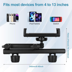 VINATO Support Tablette Voiture Appuie-Tête, Rotation 360°, Bras Télescopique, Compatible Tablettes et Smartphones 4,7-13 Pouces