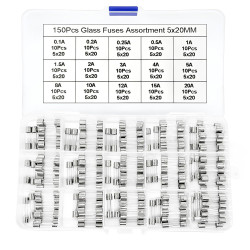 150 Pièces 15 Valeurs Assortiment de Fusibles en Verre avec Raccord Rapide, 5x20mm Fusibles à Fusion 250V 0,1 0,2 0,25 0,5 1 1,5