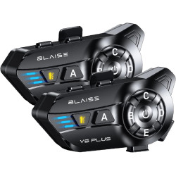 Blaise v6 plus intercom moto duo pour 2 casques, 2 à 6 motards système de communication casque, portée 1000 m, bleutooth 5.3, pa