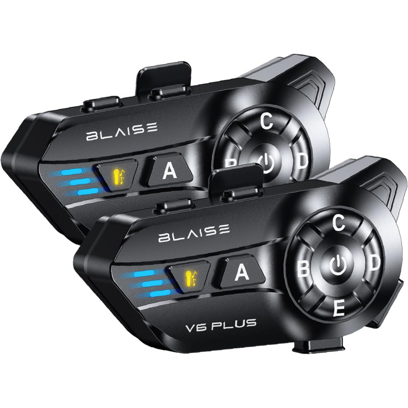 Blaise v6 plus intercom moto duo pour 2 casques, 2 à 6 motards système de communication casque, portée 1000 m, bleutooth 5.3, pa