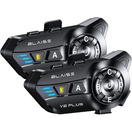 Blaise v6 plus intercom moto duo pour 2 casques, 2 à 6 motards système de communication casque, portée 1000 m, bleutooth 5.3, pa
