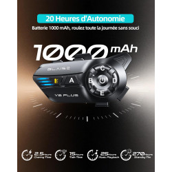 Blaise v6 plus intercom moto duo pour 2 casques, 2 à 6 motards système de communication casque, portée 1000 m, bleutooth 5.3, pa