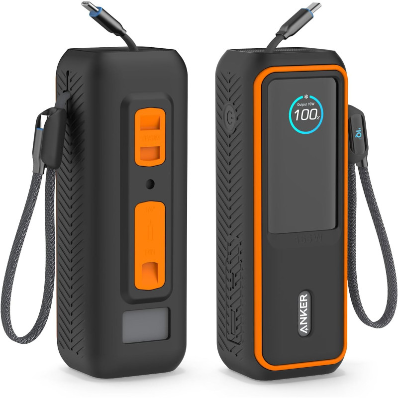 Étui de protection en silicone compatible avec anker laptop powerbank 25000 mah, résistant aux chocs et aux rayures, avec fentes