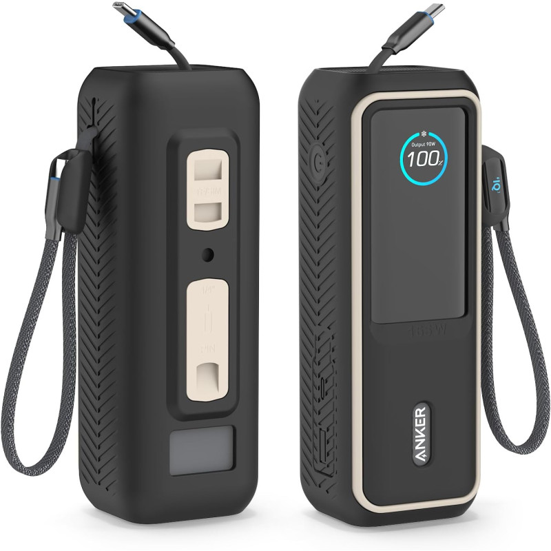 Étui de protection en silicone compatible avec Anker Laptop Powerbank 25000 mAh, résistant aux chocs et aux rayures, avec fentes