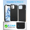 Coque batterie pour iPhone 11 (6,1", 6 800 mAh), fine et rechargeable, charge rapide, coque de protection portable avec batterie
