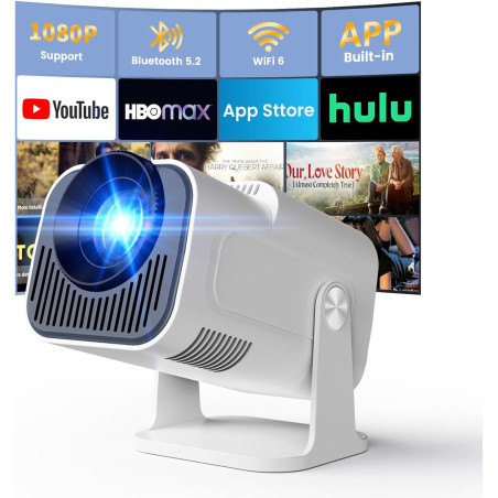 [app intégrée] vidéoprojecteur 4k 1080p, mini projecteur portable wifi 6 et bleutooth 5.4, projecteur full hd 1080p auto keyston