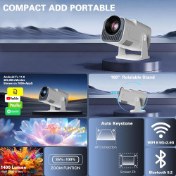 [app intégrée] vidéoprojecteur 4k 1080p, mini projecteur portable wifi 6 et bleutooth 5.4, projecteur full hd 1080p auto keyston