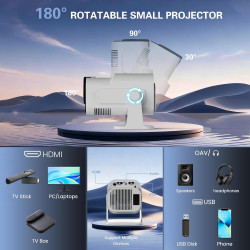 [app intégrée] vidéoprojecteur 4k 1080p, mini projecteur portable wifi 6 et bleutooth 5.4, projecteur full hd 1080p auto keyston