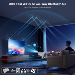 [app intégrée] vidéoprojecteur 4k 1080p, mini projecteur portable wifi 6 et bleutooth 5.4, projecteur full hd 1080p auto keyston