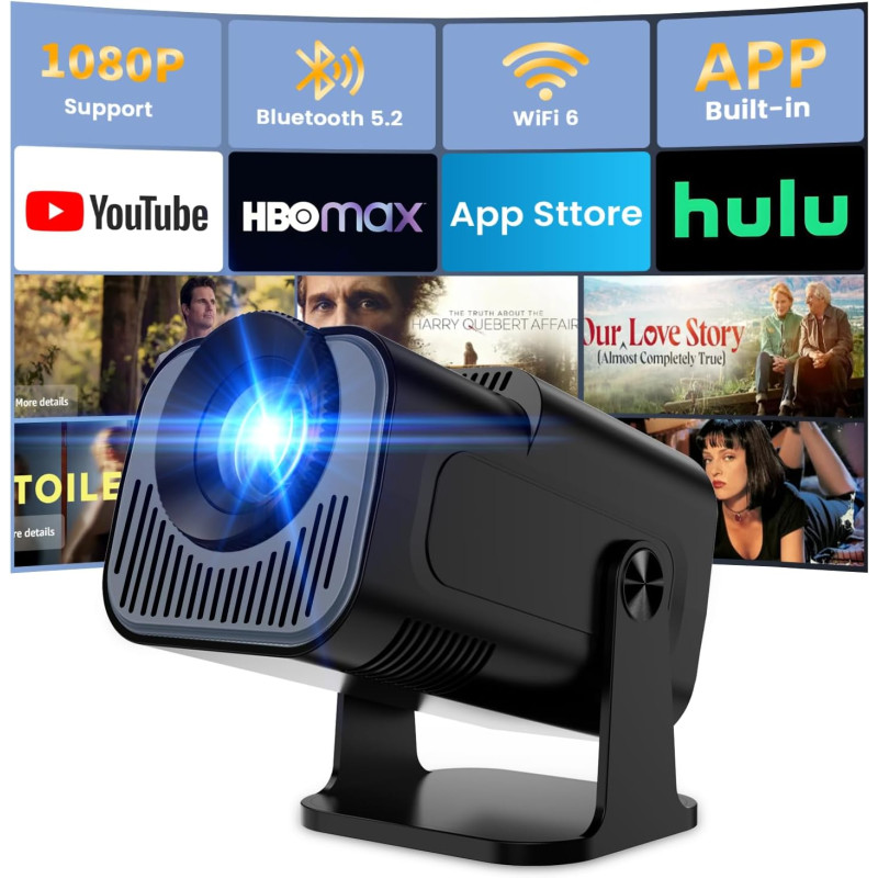 [app intégrée] vidéoprojecteur 4k 1080p, mini projecteur portable wifi 6 et bleutooth 5.4, projecteur full hd 1080p auto keyston