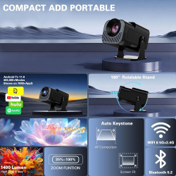[app intégrée] vidéoprojecteur 4k 1080p, mini projecteur portable wifi 6 et bleutooth 5.4, projecteur full hd 1080p auto keyston