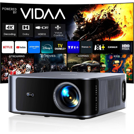 Videoprojecteur 4k【vidaa os | 2000 ansi | dolby audio 40w】 toptro retroprojecteur 4k supporté, auto focus/keystone, contrôle voc