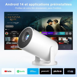 Salange mini projecteur compatible 4k, videoprojecteur intelligent android 14 wifi6 et bleutooth 5.4, pico projecteur portable a