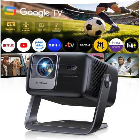Vidéoprojecteur 4k【google tv/36w speaker/1300 ansi】 rétroprojecteur home cinéma 4k auto focus/keystone rotatif 360°, courte foca