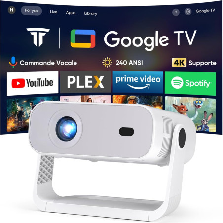 Nouveau videoprojecteur google tv 2026 avec applications intégrées, résolution native 1080p et 4k compatible, wi-fi 6 et bleutoo
