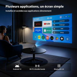 Videoprojecteur【app intégrée & auto keystone】android 14, retroprojecteur portable courte focale wifi 6 bleutooth 5.4 avec rotati